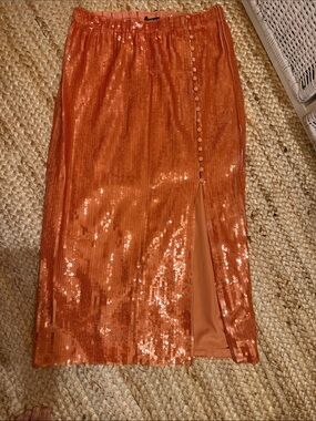 J. Crew Orange Sequin Midi Skirt with Front Slit